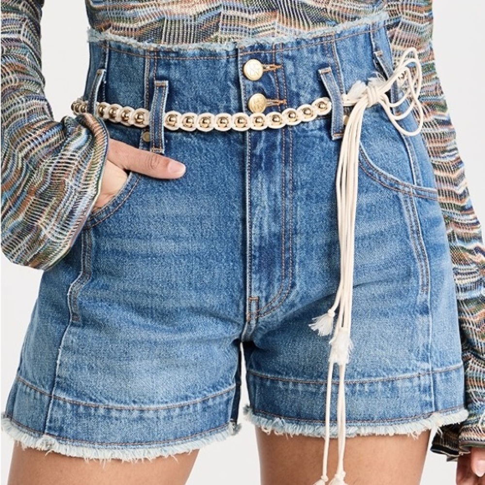 Ulla Johnson Medium Blue Denim Jean Shorts with Frayed Hem 27/us4
